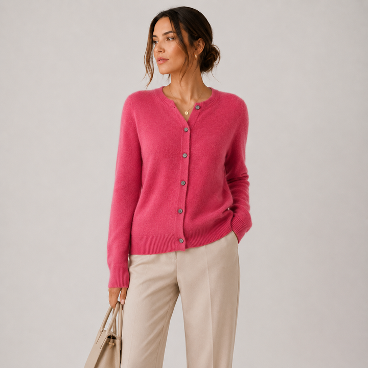 Women's Cashmere Look Cardigan Crew Neck Long Sleeve Button Front Knit Sweater