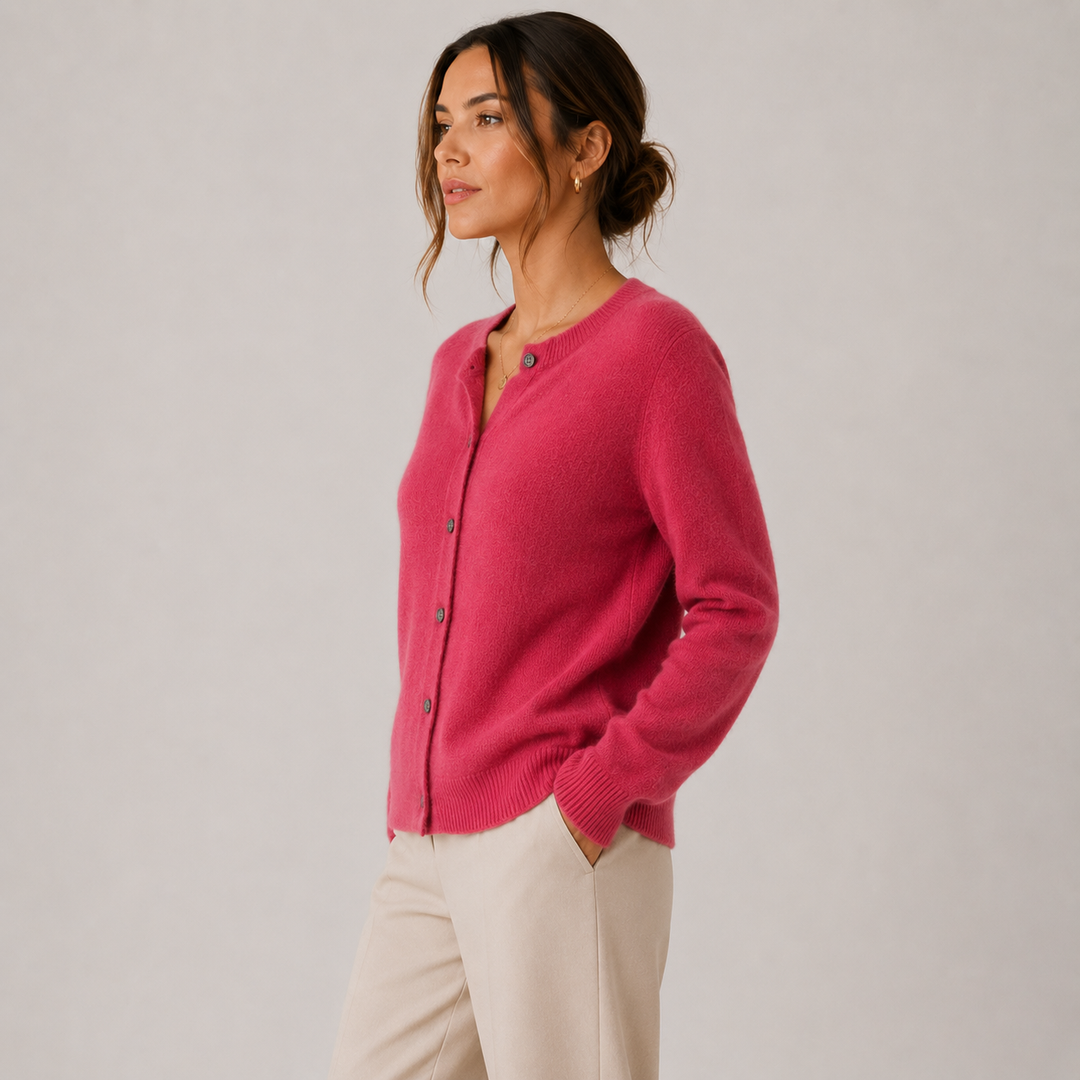 Women's Cashmere Look Cardigan Crew Neck Long Sleeve Button Front Knit Sweater