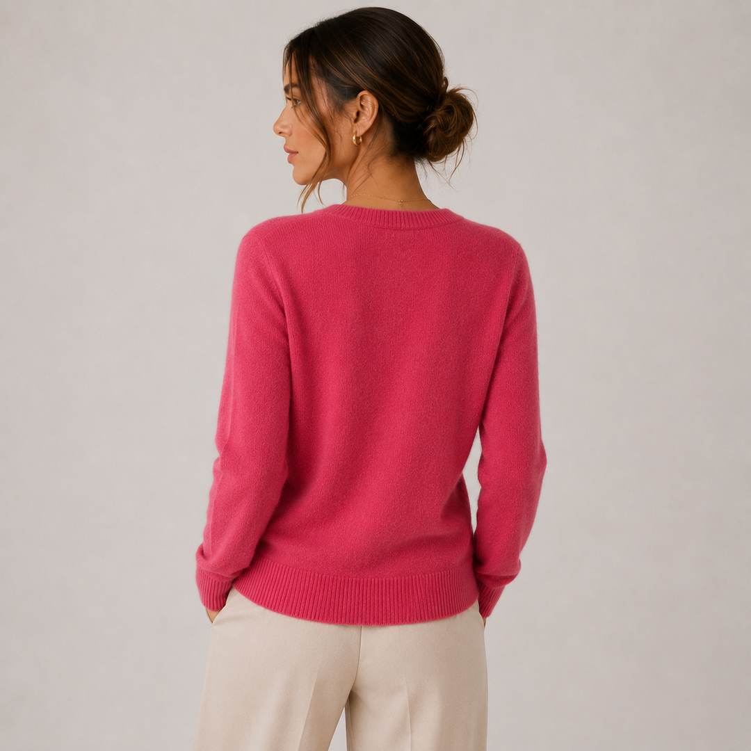 Women's Cashmere Look Cardigan Crew Neck Long Sleeve Button Front Knit Sweater