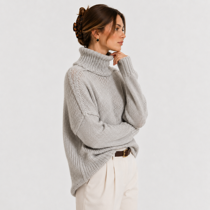 Women's Turtleneck Knit Sweater Chunky Long Sleeve Oversized Pullover