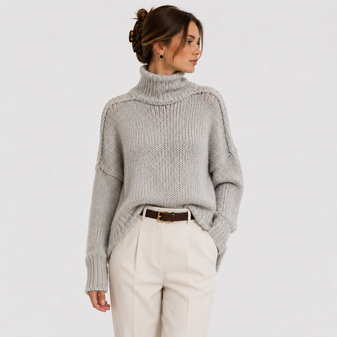 Women's Turtleneck Knit Sweater Chunky Long Sleeve Oversized Pullover