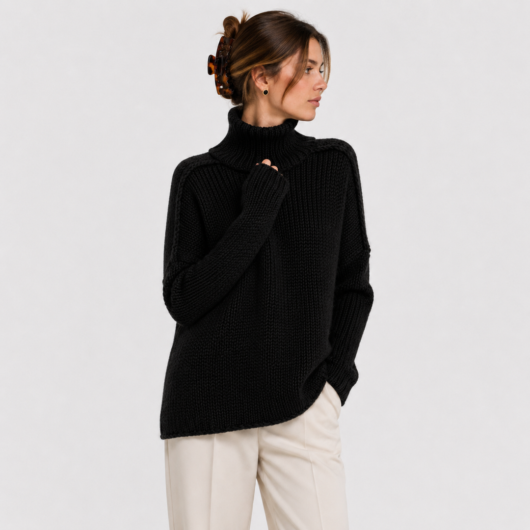 Women's Turtleneck Knit Sweater Chunky Long Sleeve Oversized Pullover