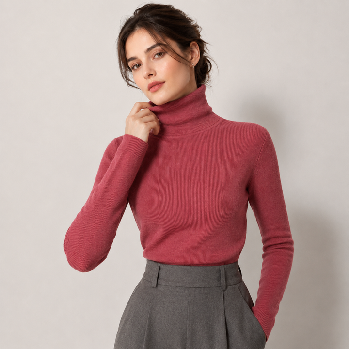 Women's Turtleneck Sweater Ribbed Knit Long Sleeve Slim Fit Pullover Winter