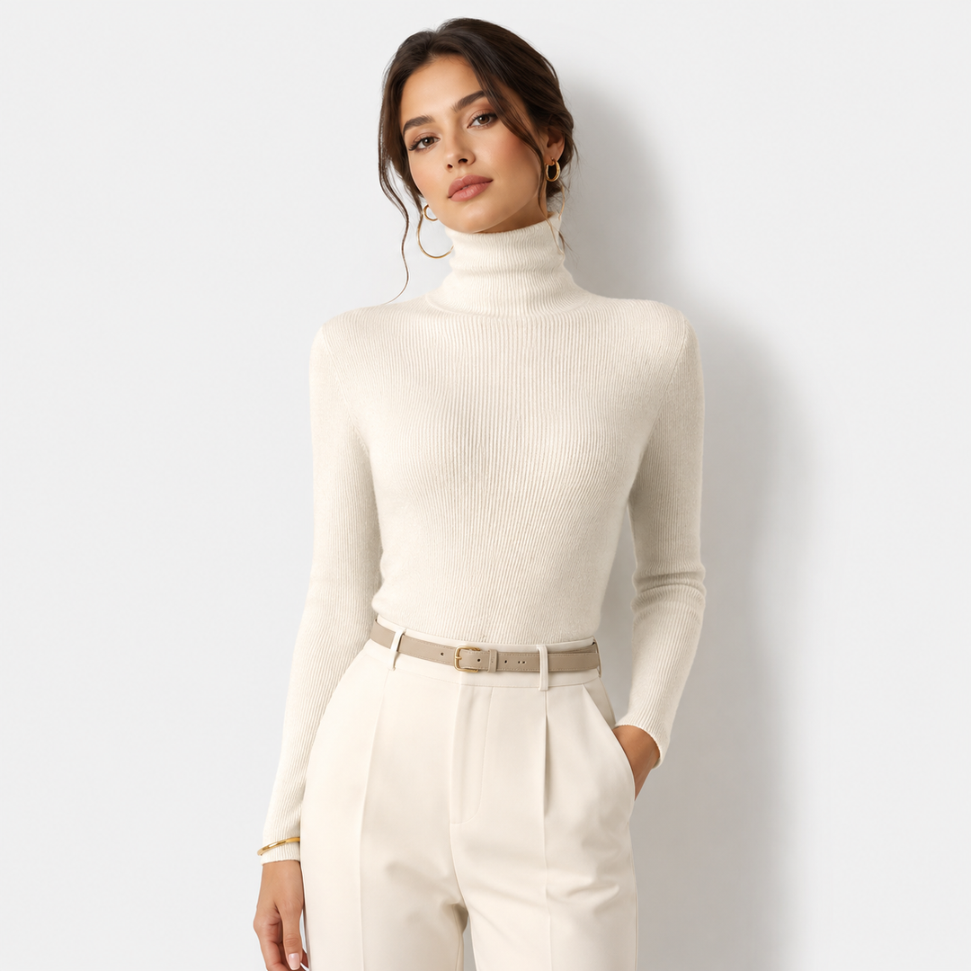 Women's Turtleneck Sweater Ribbed Knit Long Sleeve Slim Fit Pullover Winter