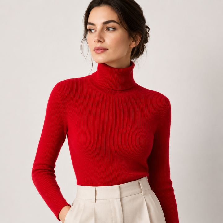 Women's Turtleneck Sweater Ribbed Knit Long Sleeve Slim Fit Pullover Winter
