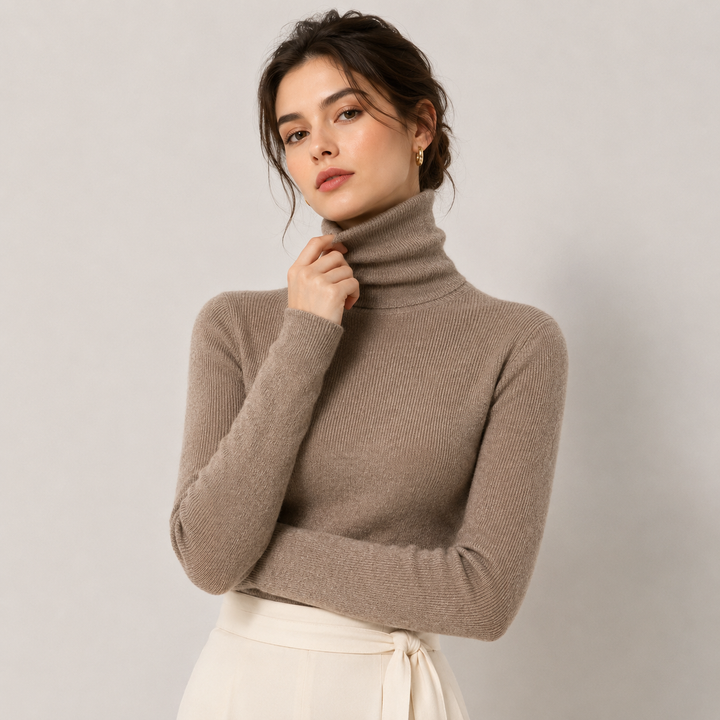 Women's Turtleneck Sweater Ribbed Knit Long Sleeve Slim Fit Pullover Winter