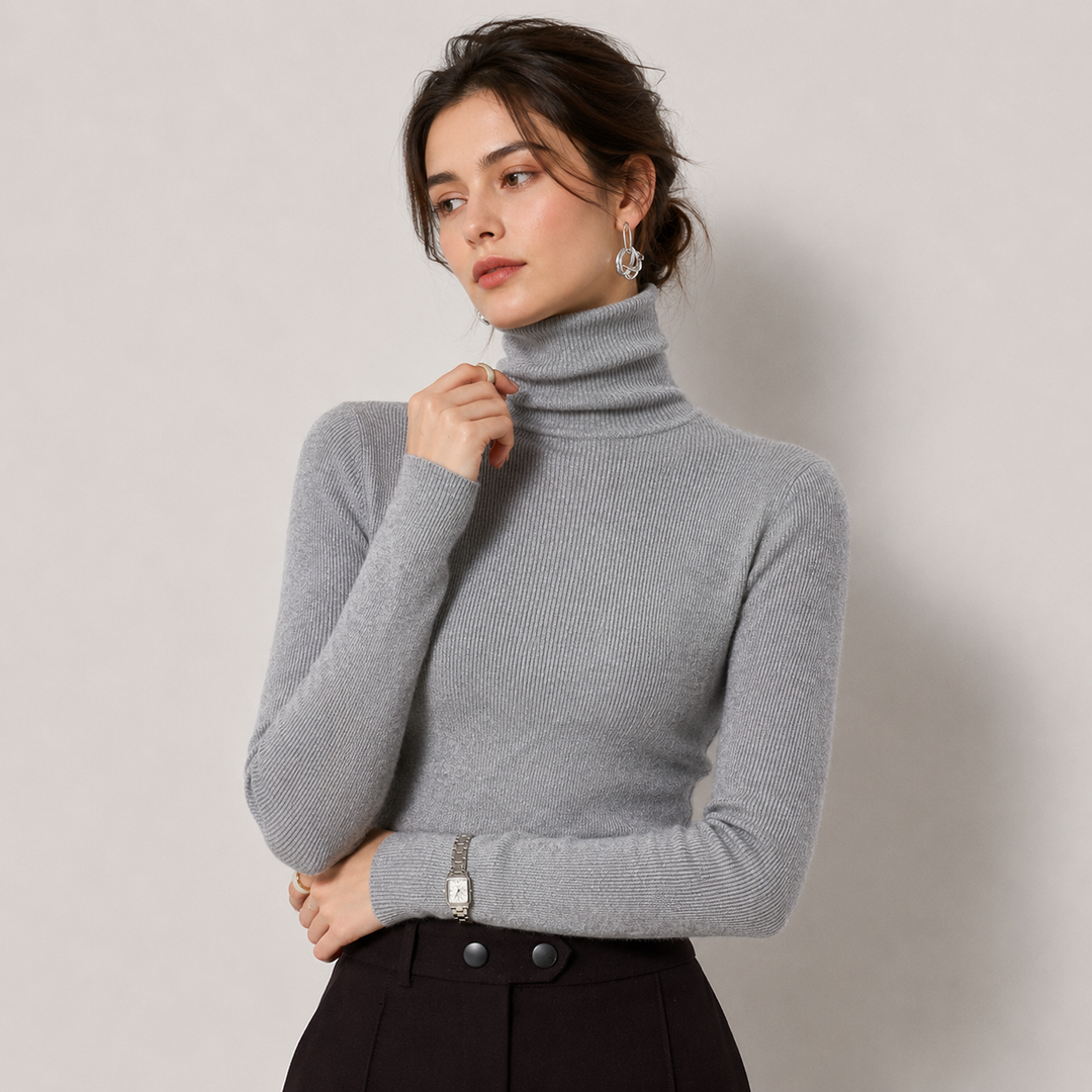 Women's Turtleneck Sweater Ribbed Knit Long Sleeve Slim Fit Pullover Winter