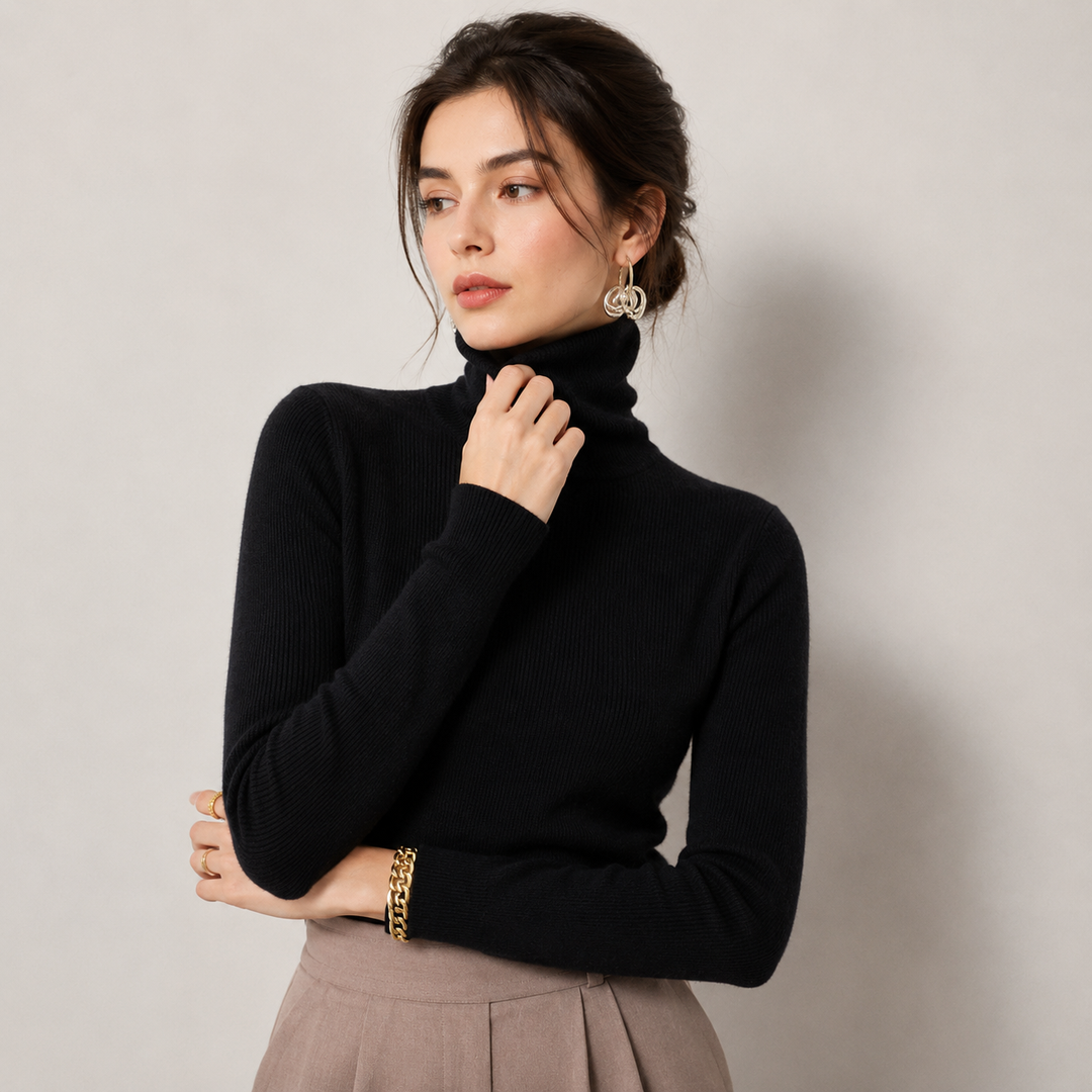 Women's Turtleneck Sweater Ribbed Knit Long Sleeve Slim Fit Pullover Winter