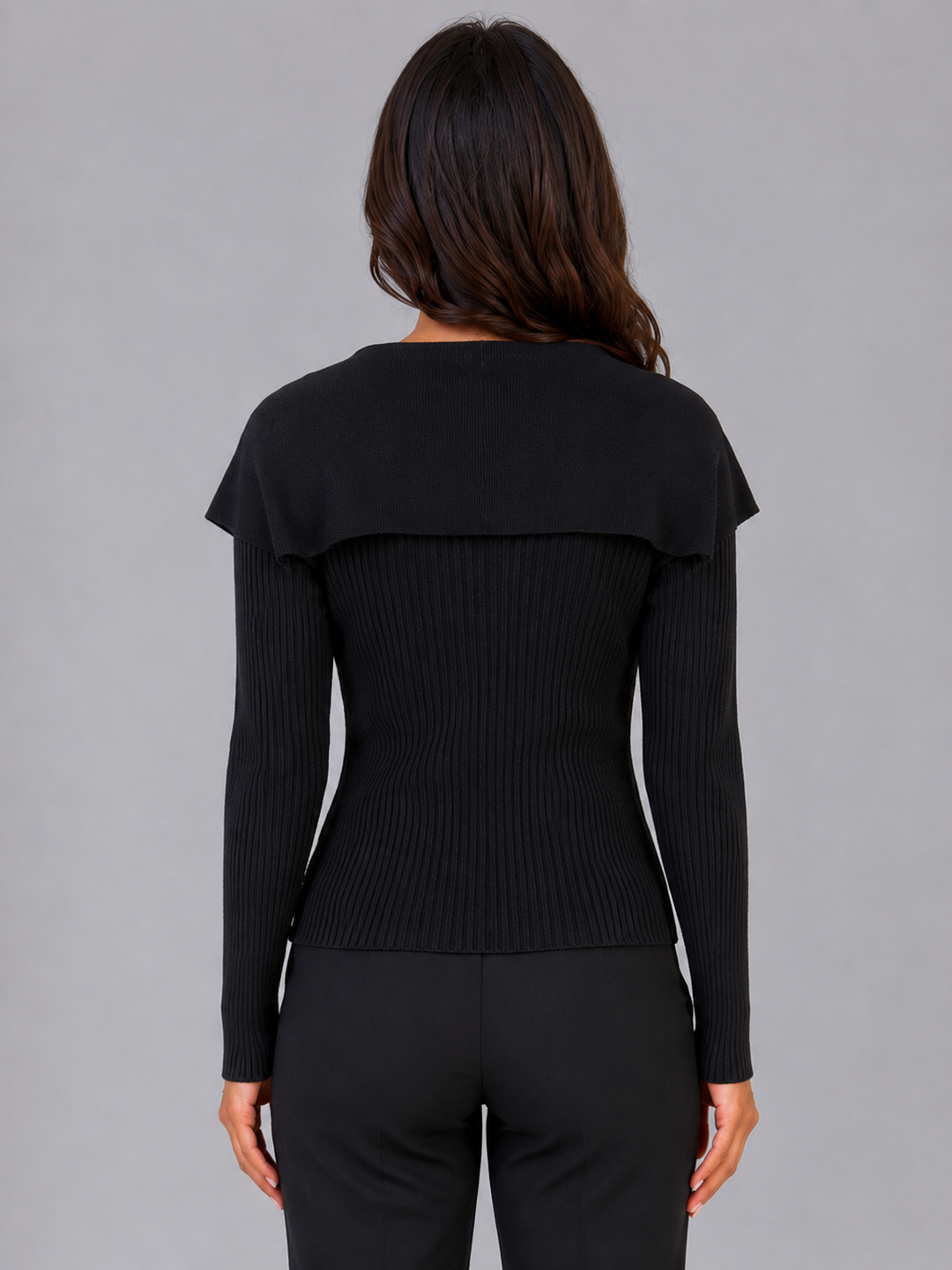 Women's Ribbed Knit Cardigan Gold Button Cape Collar V-Neck Long Sleeve Jumper