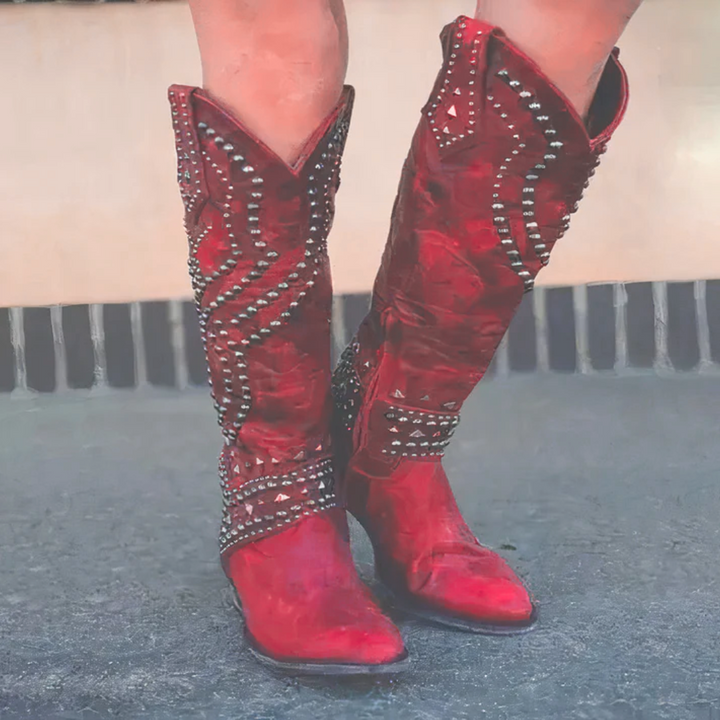 Women's Knee-High Studded Western Boots | Casual Footwear