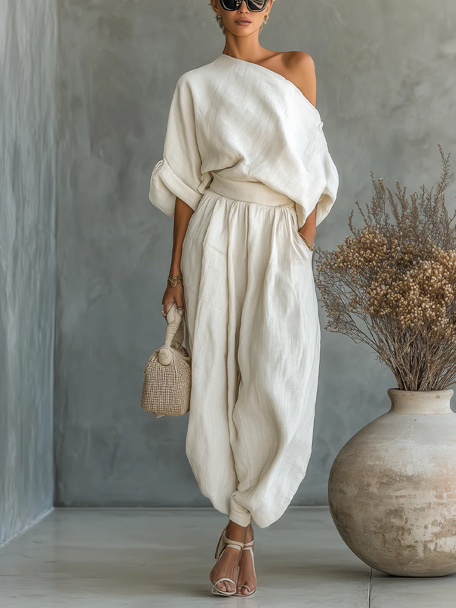 Sophie Off-shoulder Top and Tapered Pants Set