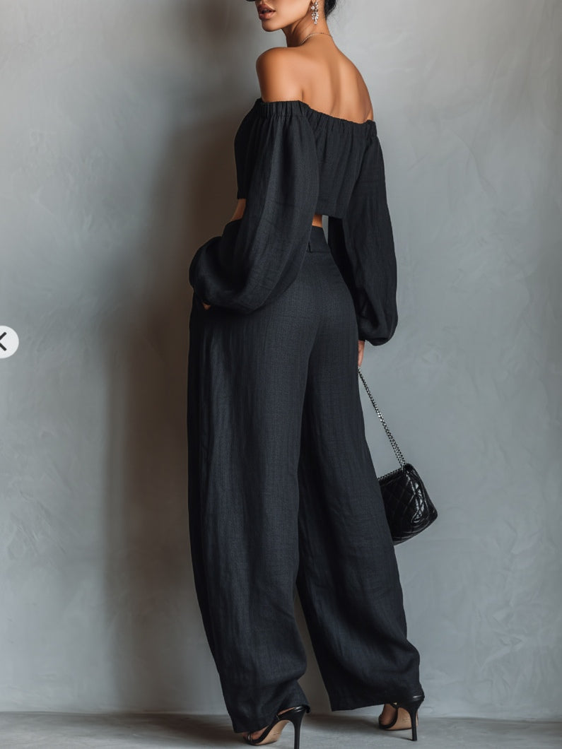 Serena Off-the-Shoulder Top and Wide-Leg Pants Set