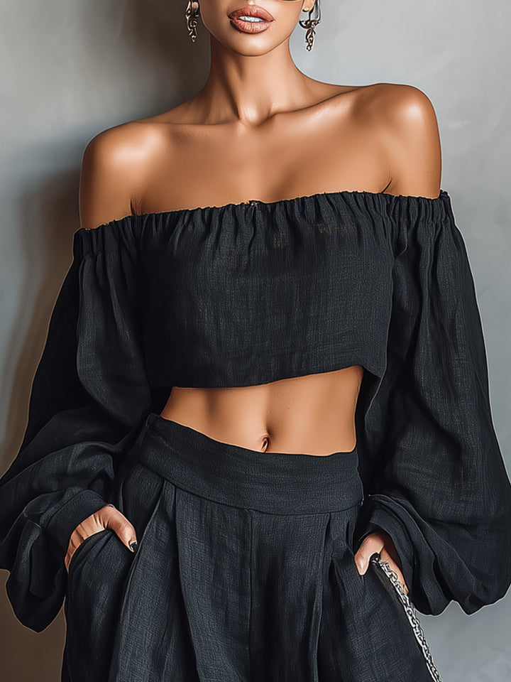 Serena Off-the-Shoulder Top and Wide-Leg Pants Set