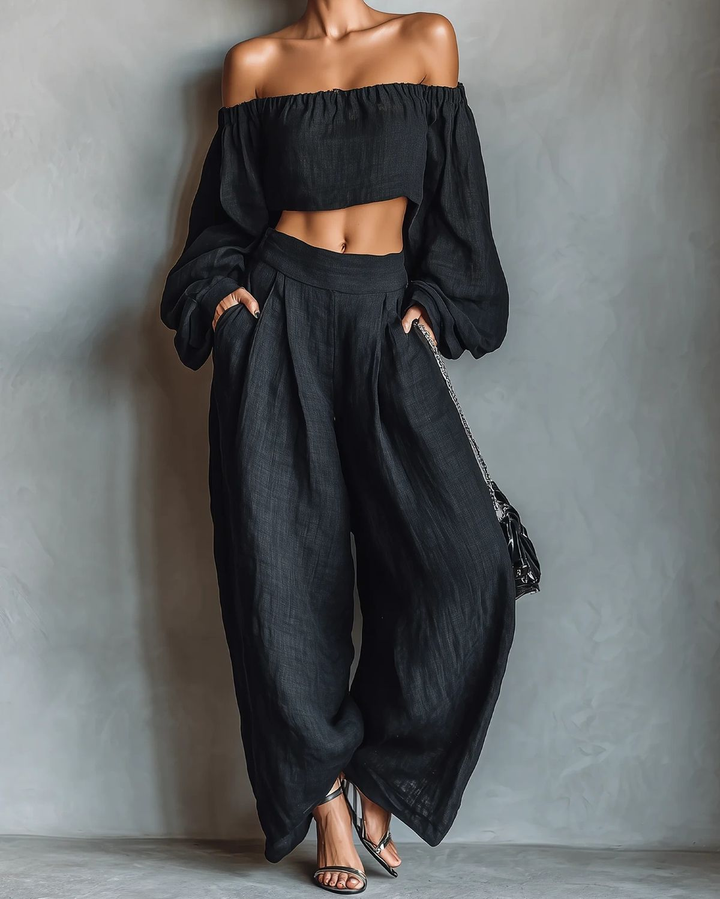 Serena Off-the-Shoulder Top and Wide-Leg Pants Set