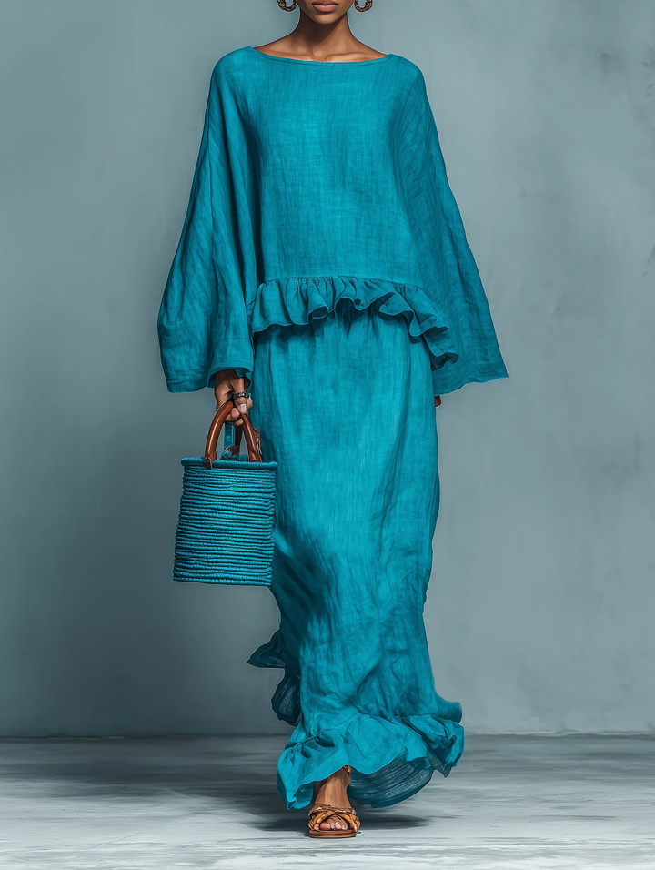 Sofia Ruffled Blouse and Straight Skirt Suit