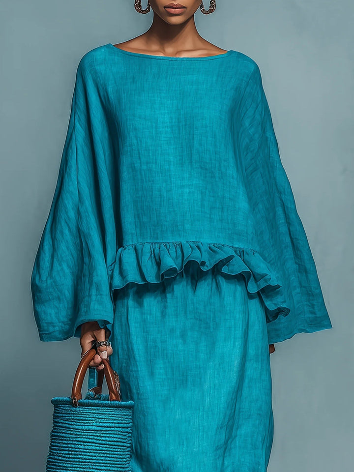Sofia Ruffled Blouse and Straight Skirt Suit
