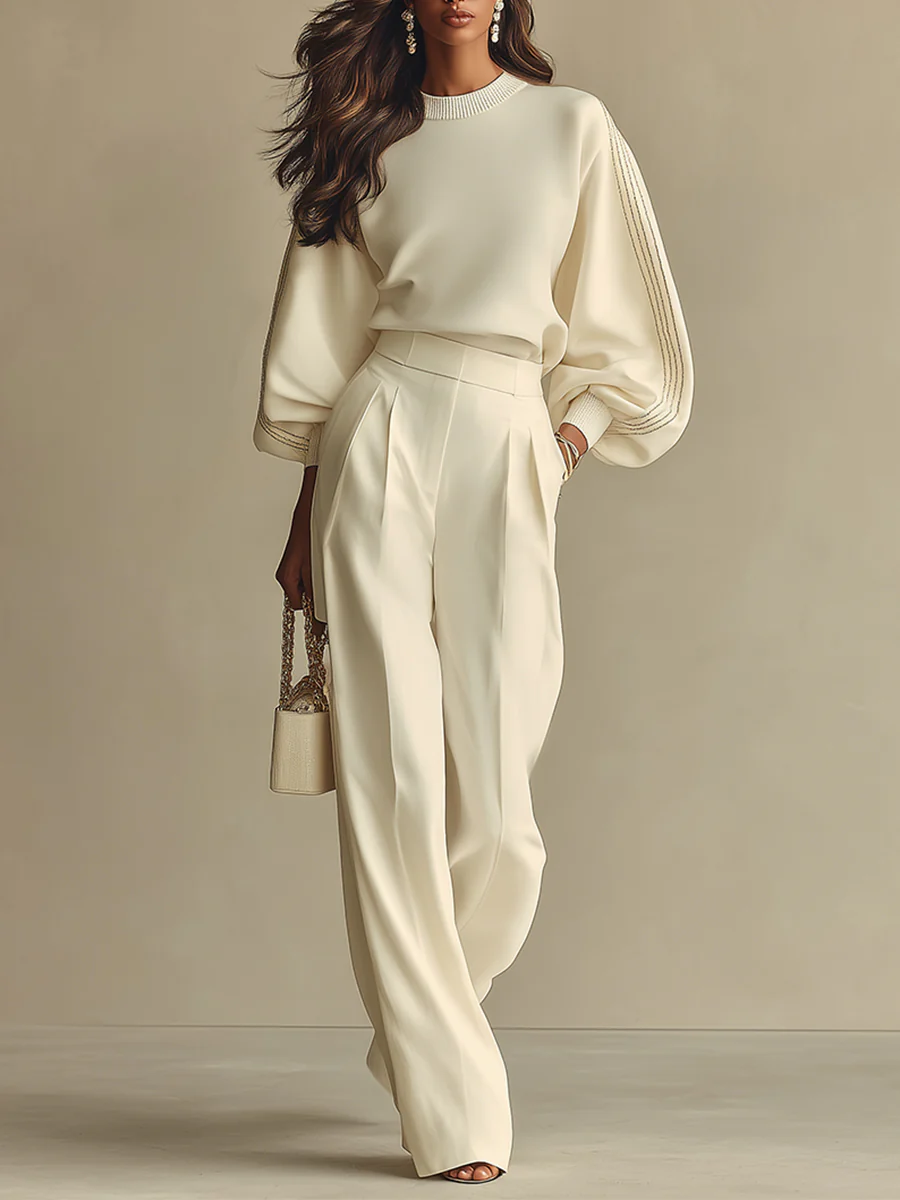 Hannah | Ribbed Knit Wide Leg Pants Set for Women