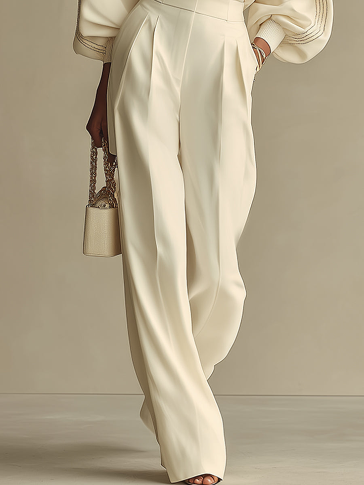 Sophie Ribbed Crew Neck Top and High-waisted Wide-leg Pants Suit