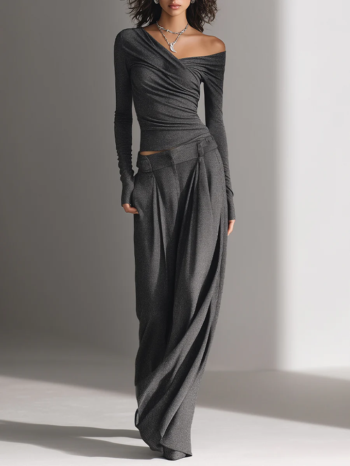 Samantha Off-Shoulder Top and Wide-Leg Pants Set
