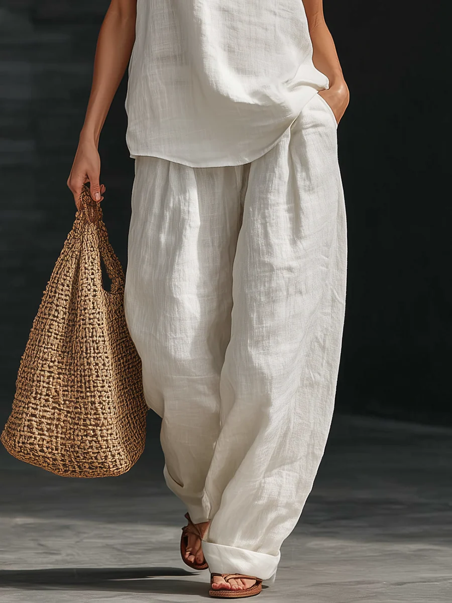Lila V-neck Sleeveless Top and Wide-leg Pants Set