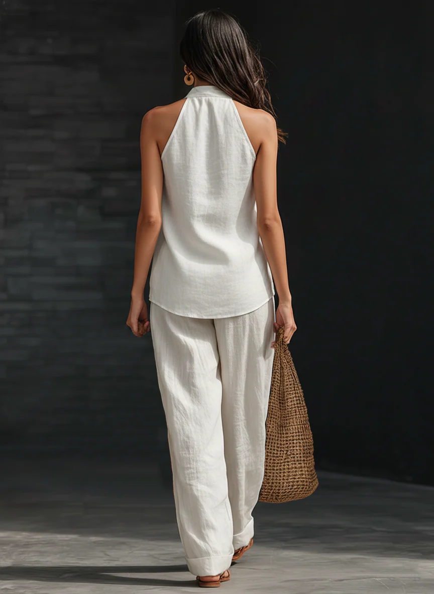 Lila V-neck Sleeveless Top and Wide-leg Pants Set