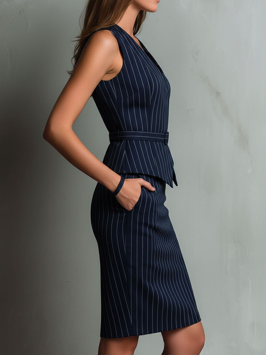 Nina Pinstripe Vest and Pencil Skirt Set
