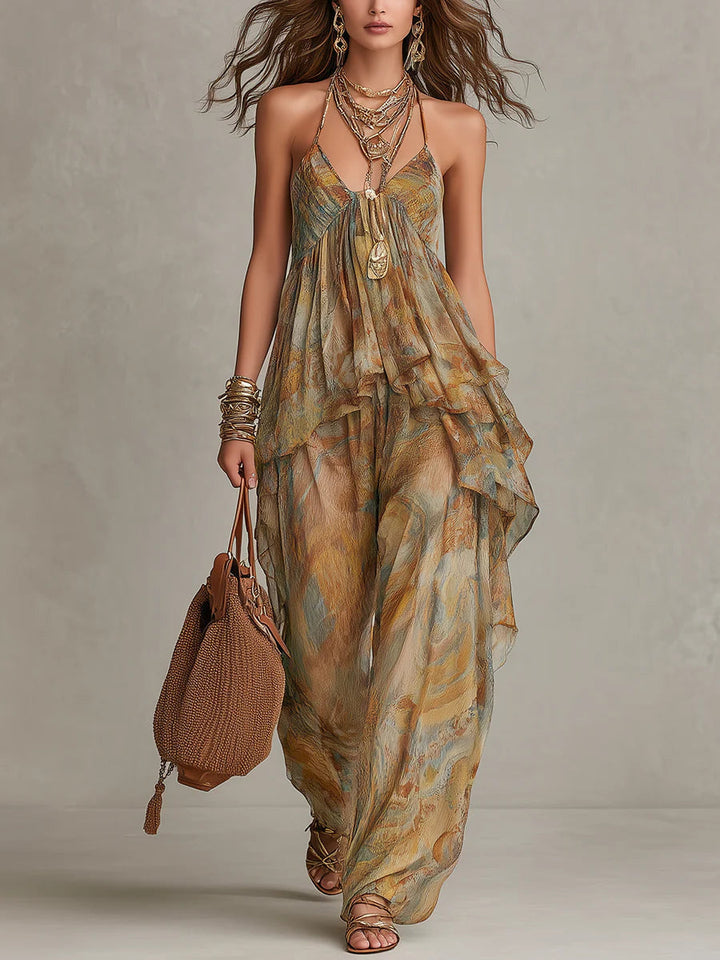 Sienna Chiffon Ruffled Camisole and Wide-leg Pants Set