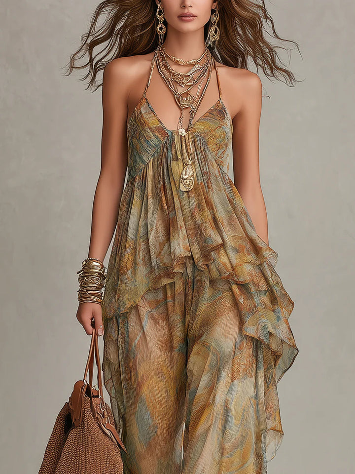 Sienna Chiffon Ruffled Camisole and Wide-leg Pants Set