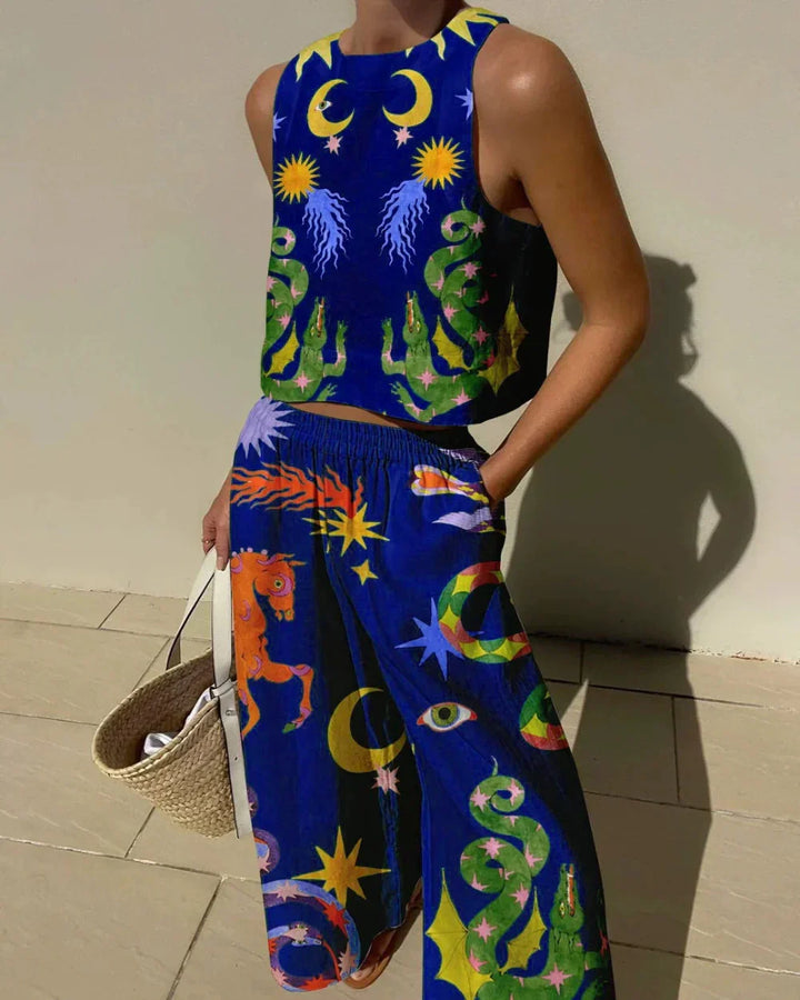 Isabella Print Tank and Pocketed Pants Set