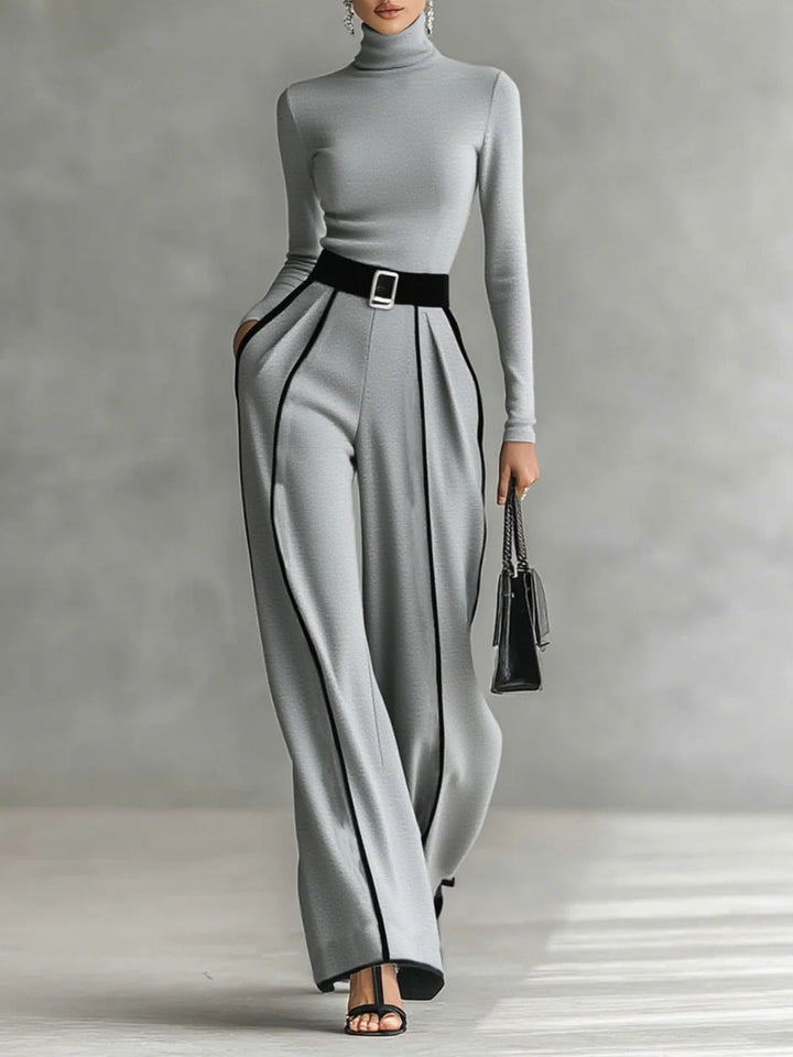 Sophia High-neck Top and Wide-leg Pants Set