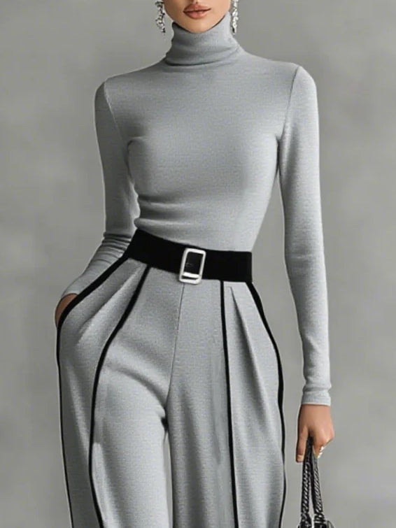 Sophia High-neck Top and Wide-leg Pants Set
