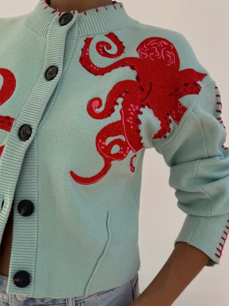 Marisela | Women's Octopus Print Graphic Knit Cardigan