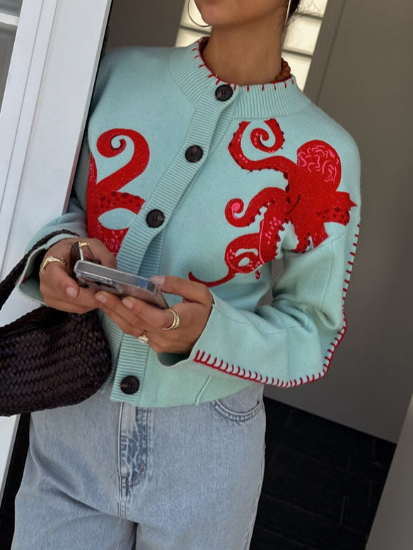 Marisela | Women's Octopus Print Graphic Knit Cardigan