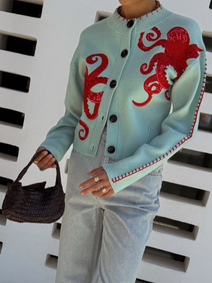 Marisela | Women's Octopus Print Graphic Knit Cardigan