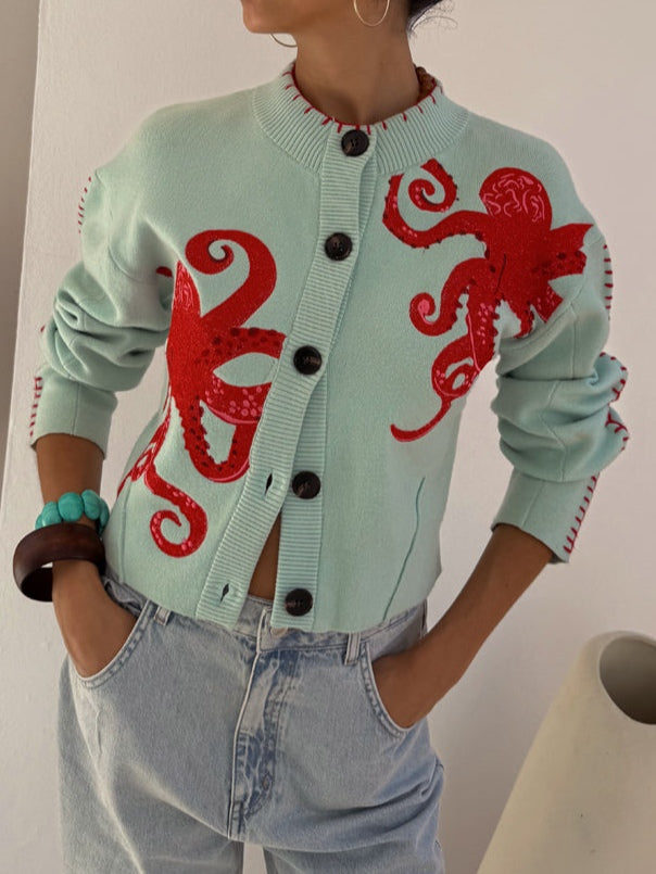 Marisela | Women's Octopus Print Graphic Knit Cardigan