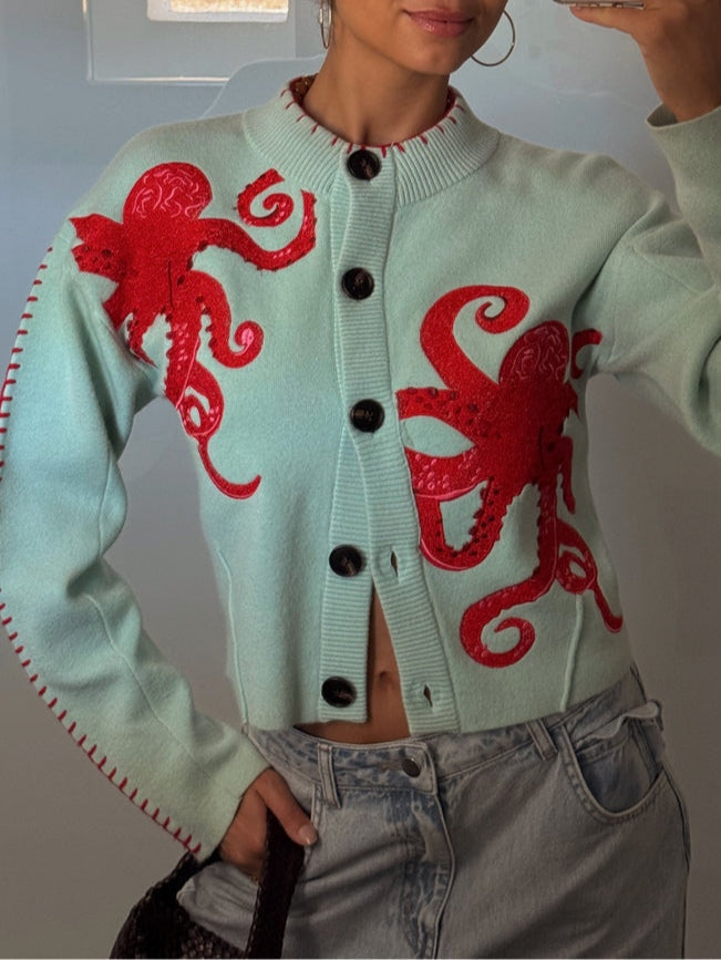 Marisela | Women's Octopus Print Graphic Knit Cardigan