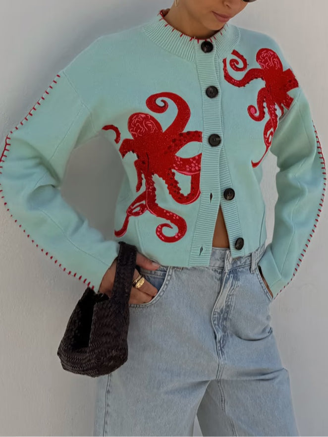 Marisela | Women's Octopus Print Graphic Knit Cardigan