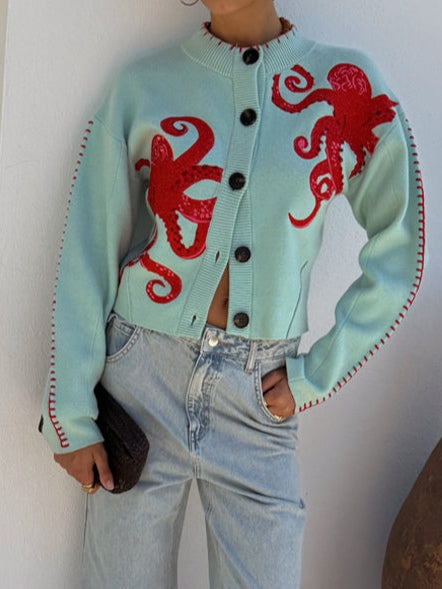 Marisela | Women's Octopus Print Graphic Knit Cardigan