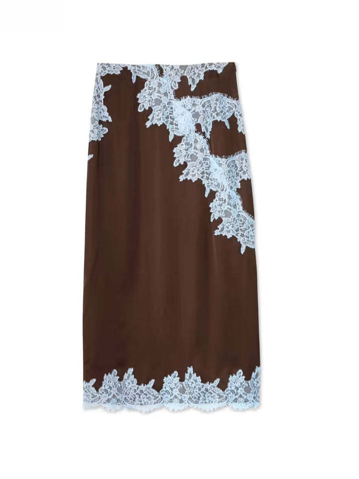 Isabella Lace Panel Top and Skirt Suit Set