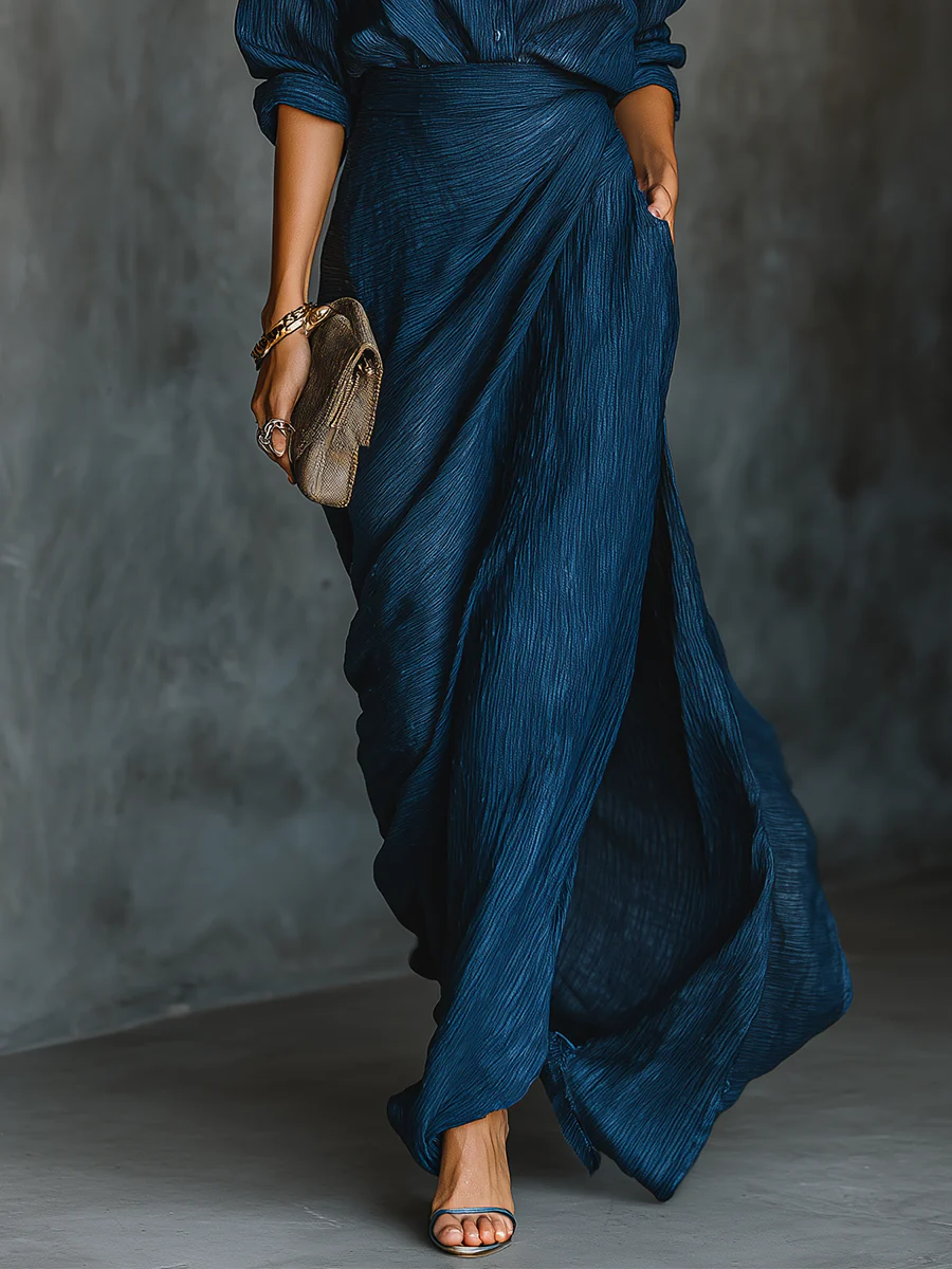Celeste Cotton-Linen Blend Shirt Long Skirt Set
