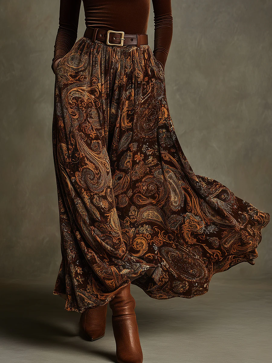 Vivienne Velvet Top and Paisley Maxi Skirt Set