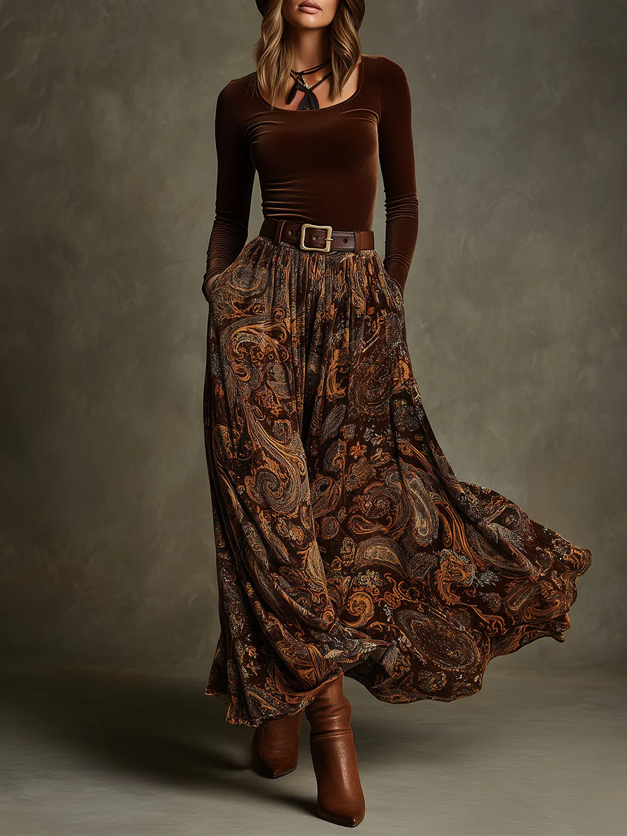 Vivienne Velvet Top and Paisley Maxi Skirt Set