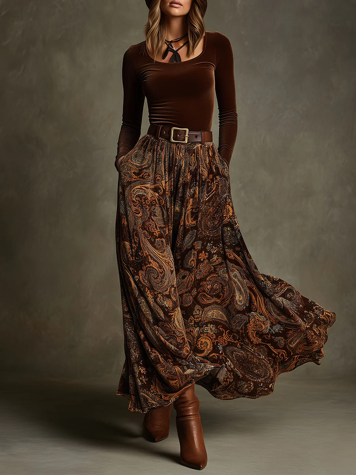 Vivienne Velvet Top and Paisley Maxi Skirt Set