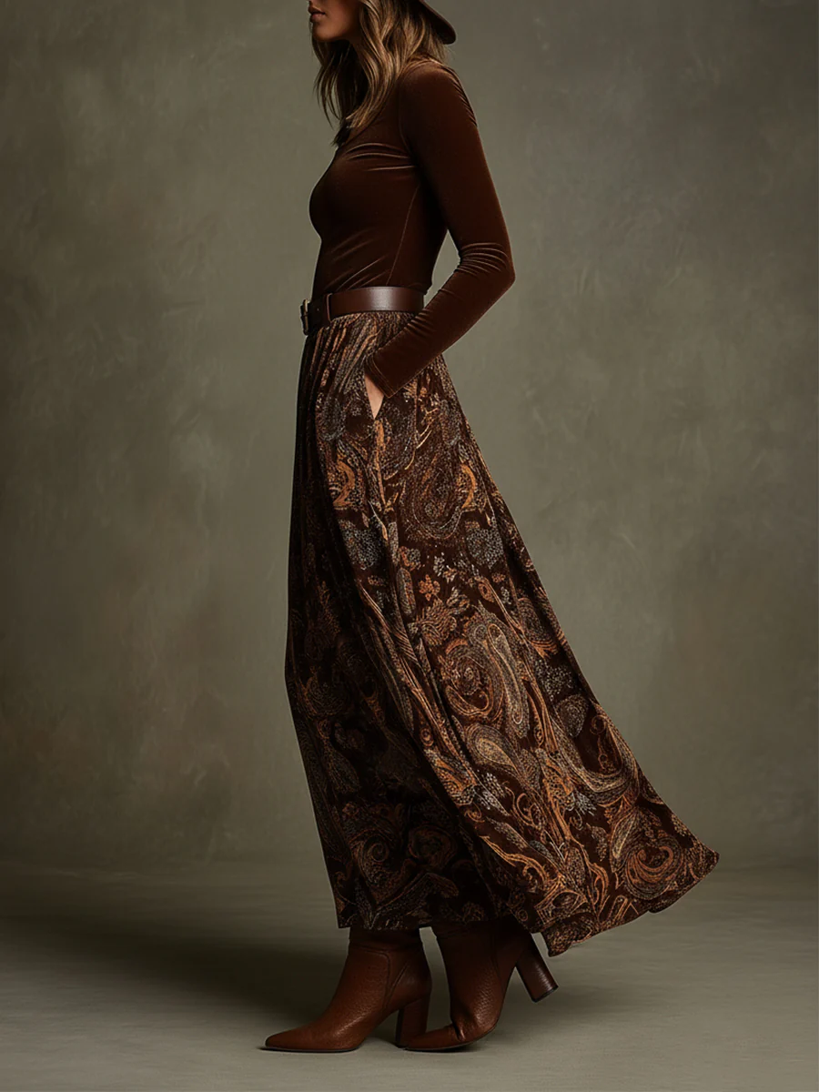 Vivienne Velvet Top and Paisley Maxi Skirt Set