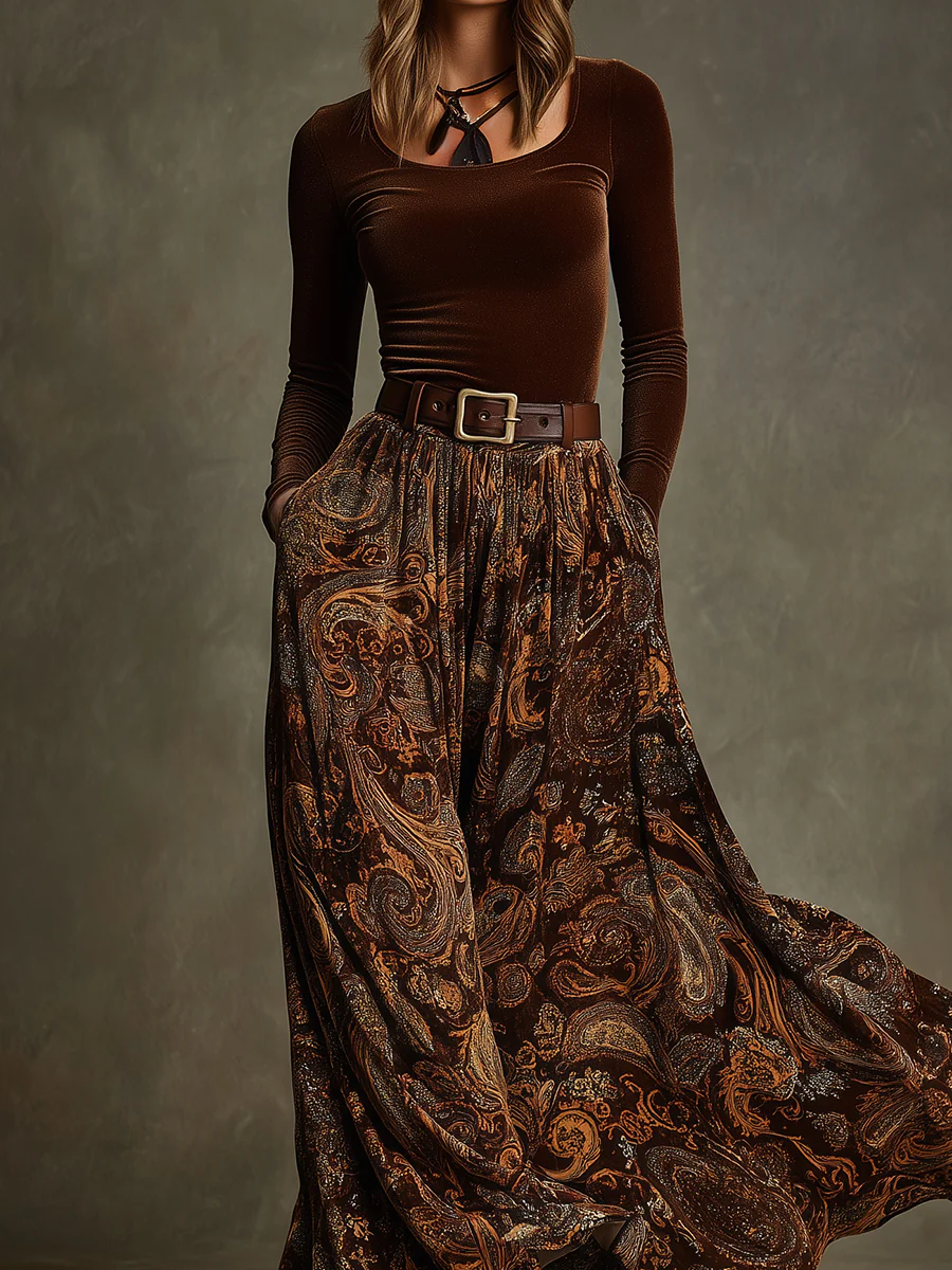 Vivienne Velvet Top and Paisley Maxi Skirt Set