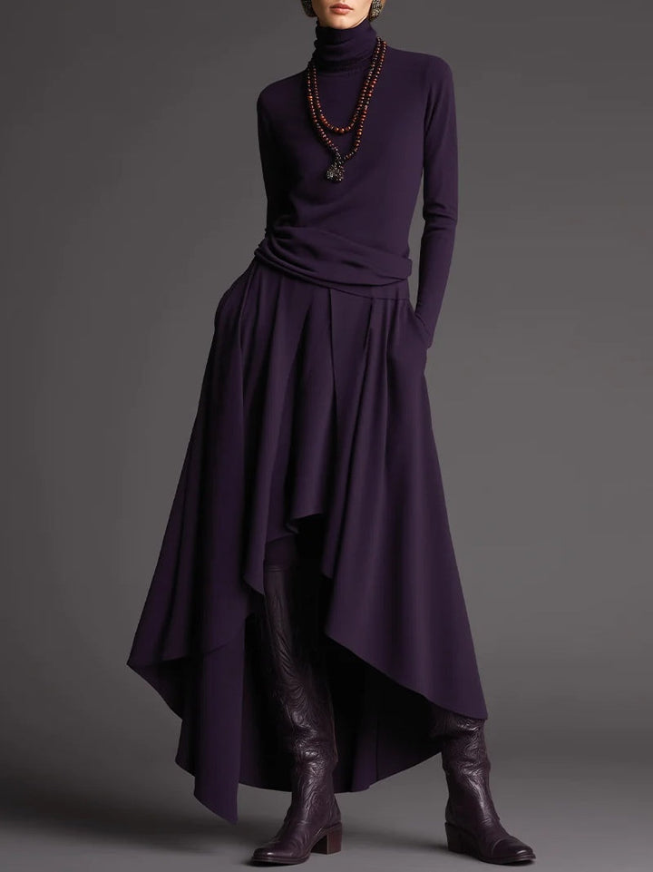 Lilac Turtleneck Top and Asymmetrical Skirt Set