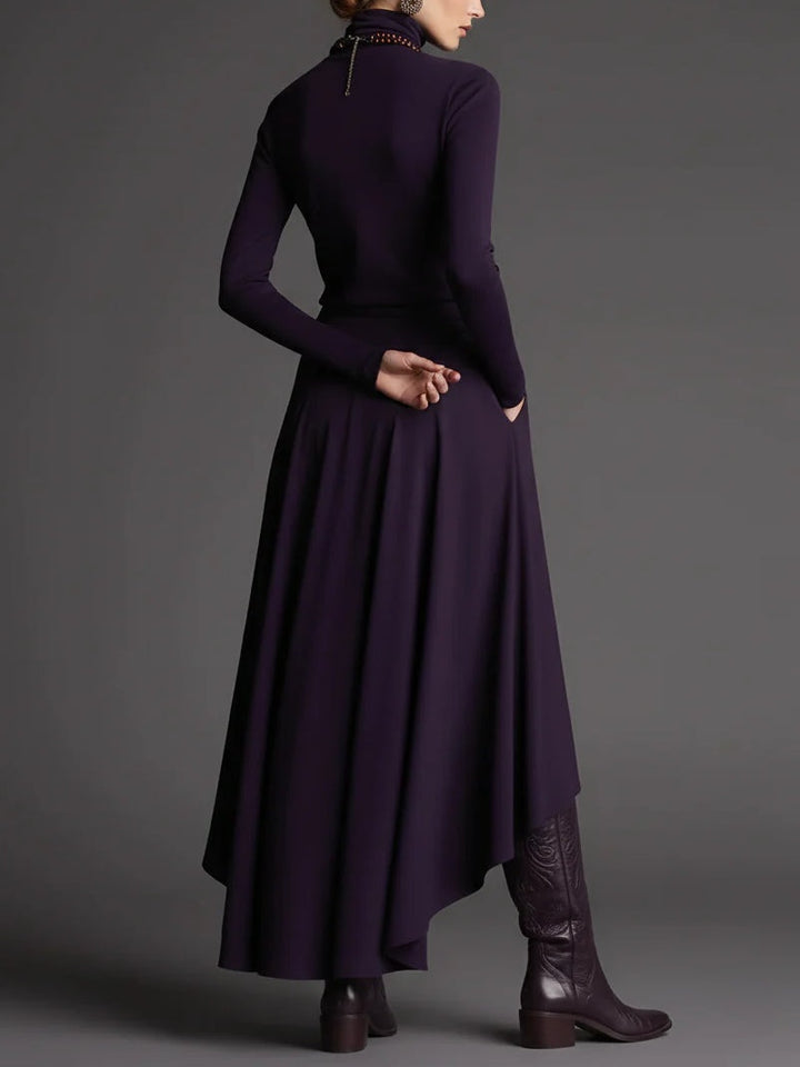 Lilac Turtleneck Top and Asymmetrical Skirt Set