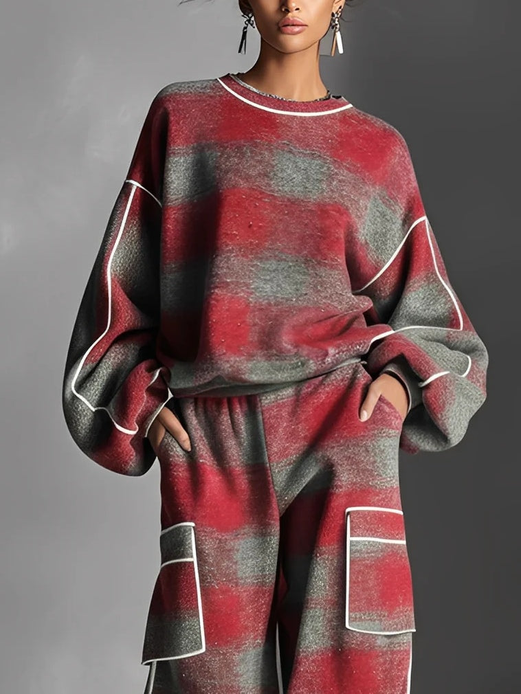 Samantha Color-blocked Sweatshirt and Casual Pants Set
