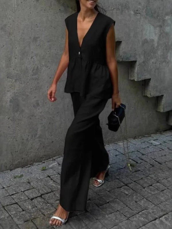 Lila V-Neck Ruffled Two-Piece Suit