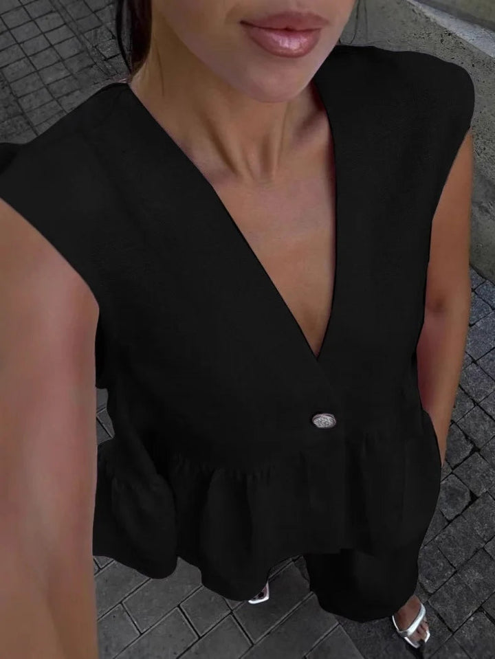 Lila V-Neck Ruffled Two-Piece Suit